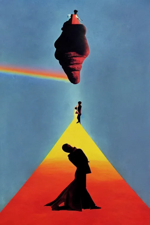 Image similar to a man on fire and a girl on ice, pink floyd album cover, 1 9 7 0's, by storm elvin thorgerson colorful flat surreal design, hd, 8 k, artstation