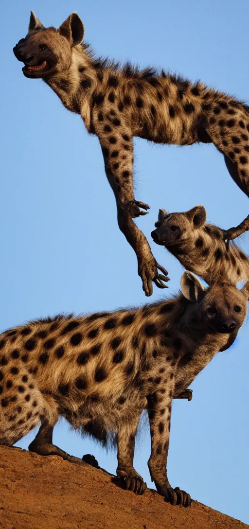 Image similar to hyena with a super long neck extending into the sky,