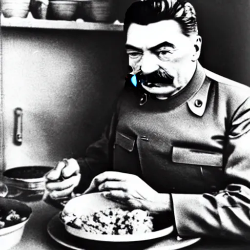 Image similar to Beautiful Food photography of Joseph Stalin Joseph Stalin in the kitchen making Gulash