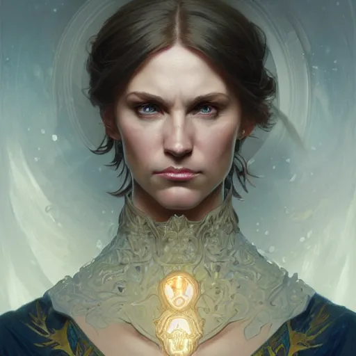 Image similar to Portrait of Putin, D&D, blue eyes, face, fantasy, intricate, elegant, highly detailed, digital painting, artstation, concept art, smooth, sharp focus, illustration, art by artgerm and greg rutkowski and alphonse mucha