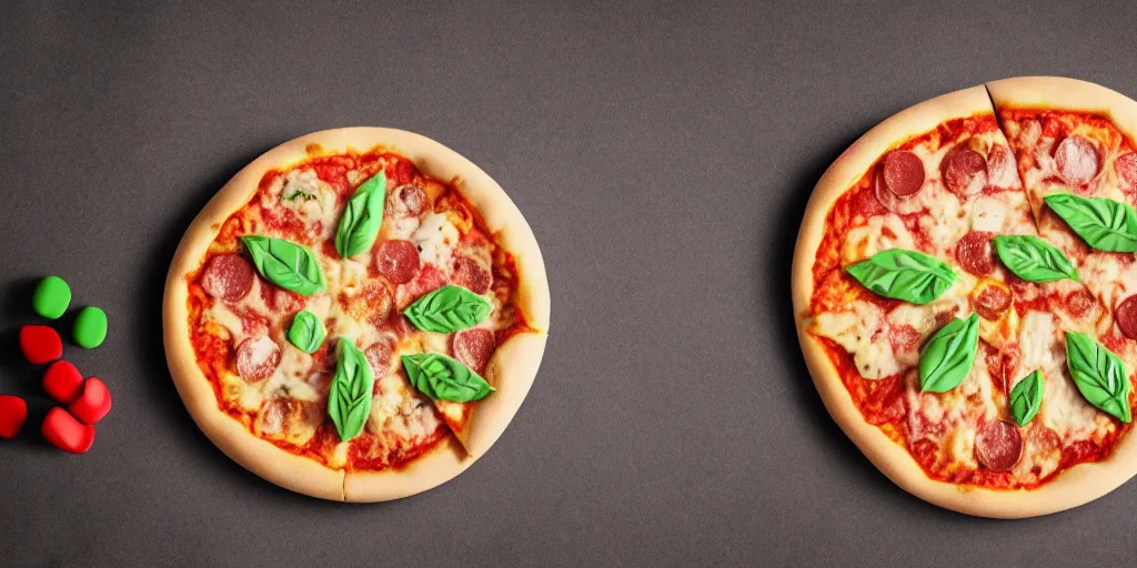 Prompt: a photo of a pizza made of playdough, photorealistic