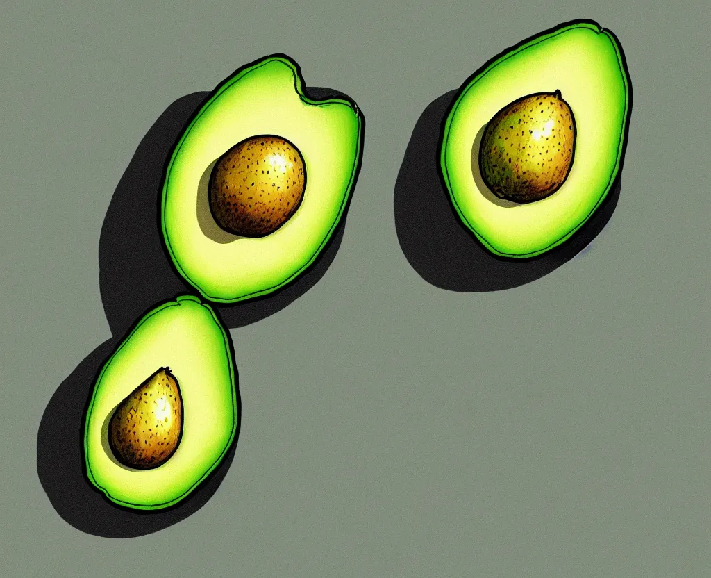 Prompt: illustrated sketch of a ripe avocado. detailed, vibrant.