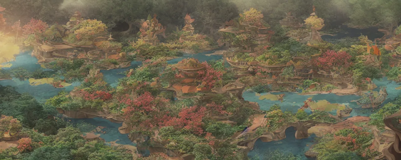 Prompt: a 3D render of a fantasy land by Ike no Taiga and Tsukioka Yoshitoshi