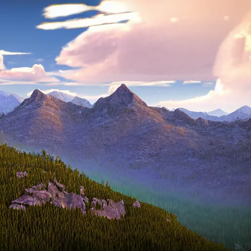 Prompt: rocky mountains, spring, detailed, unreal engine 5, flickr picture, tilt shift