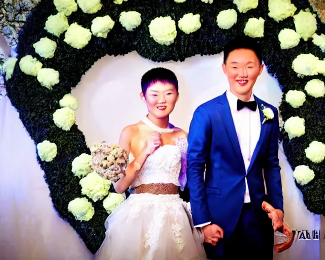 Image similar to cookie monster marrying justin sun, professional gay wedding photography