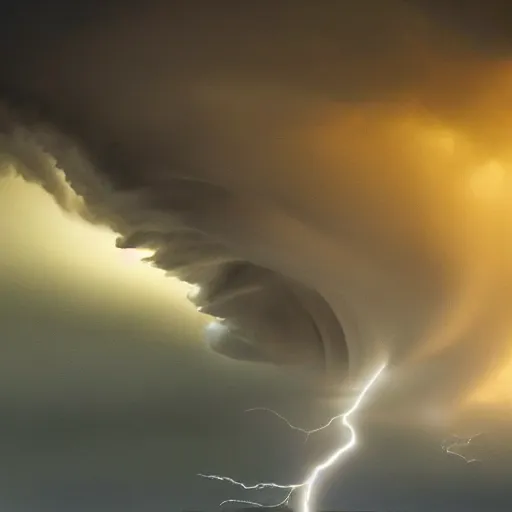 Prompt: a tornado shaped cloud, digital art, award winning, dramatic lightning, UHD, 4k