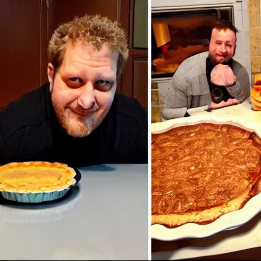 Image similar to ethan van sciver is sniffing a warm baked pie in his kitchen in the middle of the night h 7 0 4