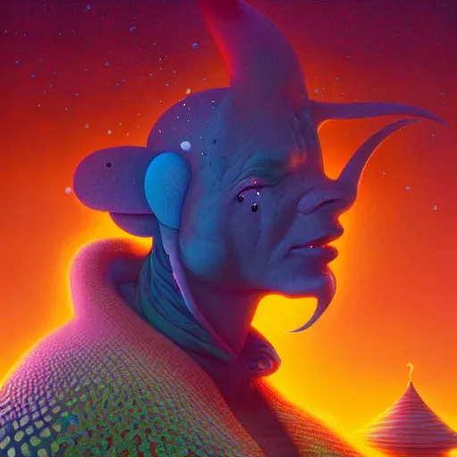 Image similar to colourful breathtakingly weird beautiful powerful magical wonderfully majestic beautifully cool character closeup by michael whelan and moebius and beeple and dan mcpharlin and pascal blanche and jamie hewlett and richard dadd, symmetrical, extreme close up with a serene expression, magical stormy reflections, smoke on water, 8 k artstation