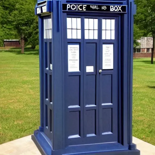 Prompt: doctor who inspired tardis that looks like a elevator