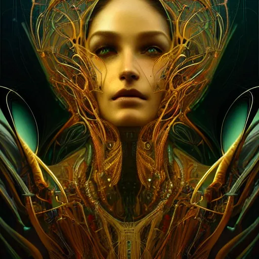 Prompt: extremely psychedelic beautiful cyborg virus infected by night. intricate, elegant, highly detailed, extremely lifelike photorealistic digital painting, artstation. steichen, gaston bussiere, tom bagshaw, cyberpunk alphonse mucha. elegant minimalism. anatomically correct. sharp focus. black and gold. surreal lush hallucination