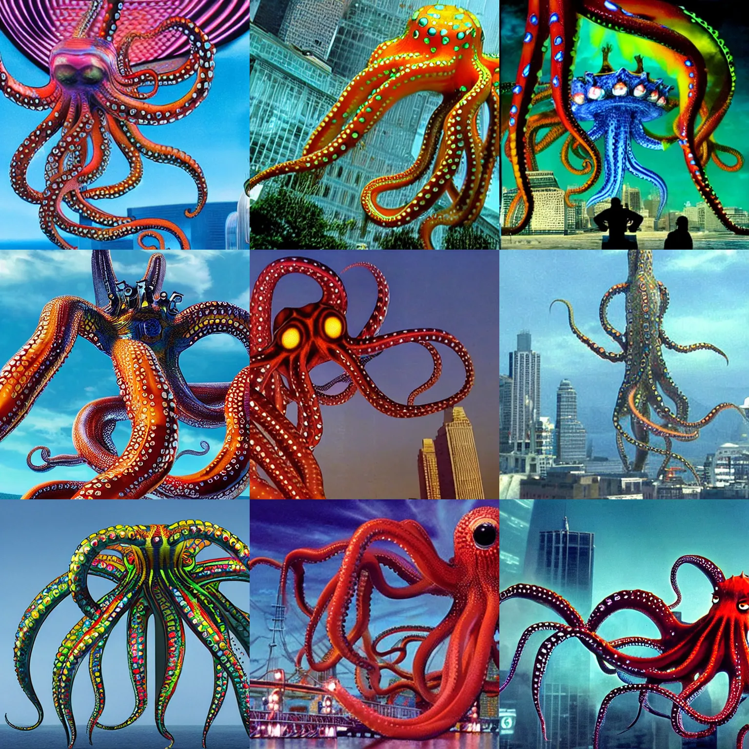 2 0 0 - foot - tall glass octopus kaiju, technicolor | Stable Diffusion