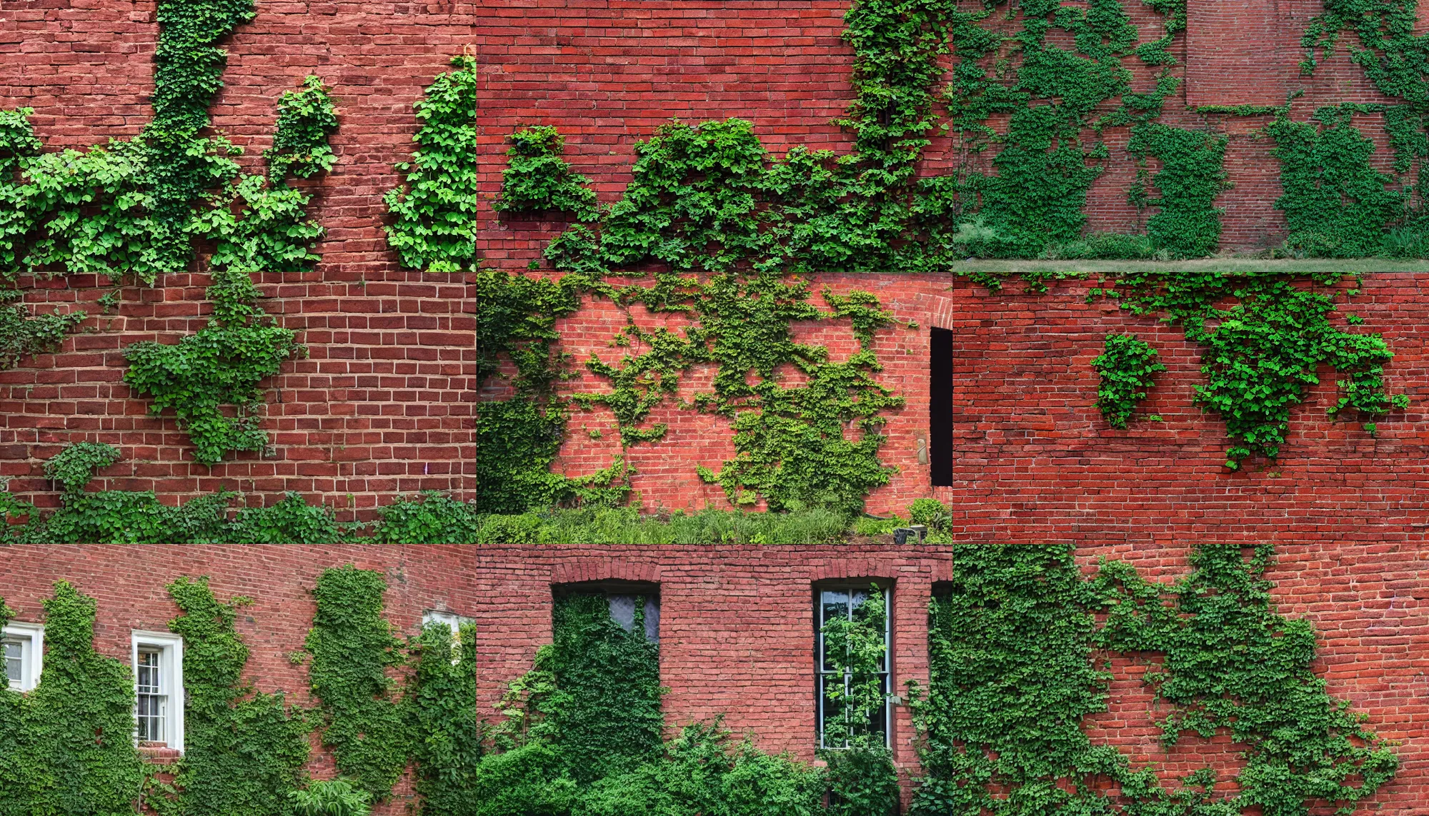 Prompt: a brick stone wall of a house with shadows of trees on it, plants grow between the bricks