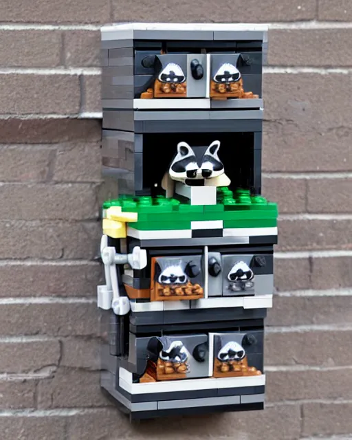 Image similar to lego raccoon dumpster set