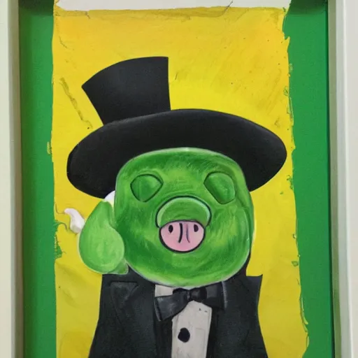 Prompt: green pig wearing a tophat