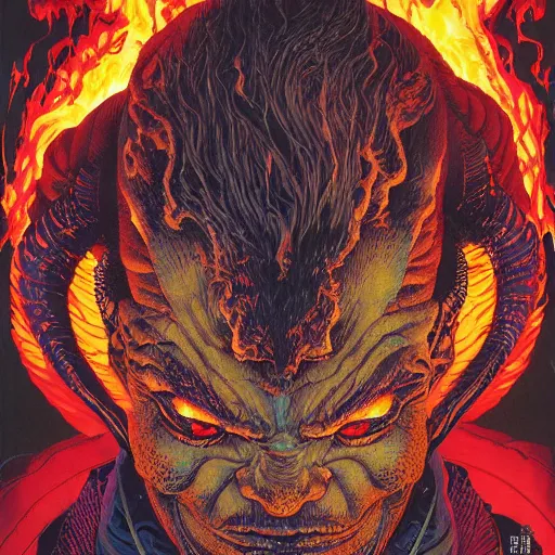 Image similar to portrait of crazy balrog with fire, symmetrical, by yoichi hatakenaka, masamune shirow, josan gonzales and dan mumford, ayami kojima, takato yamamoto, barclay shaw, karol bak, yukito kishiro