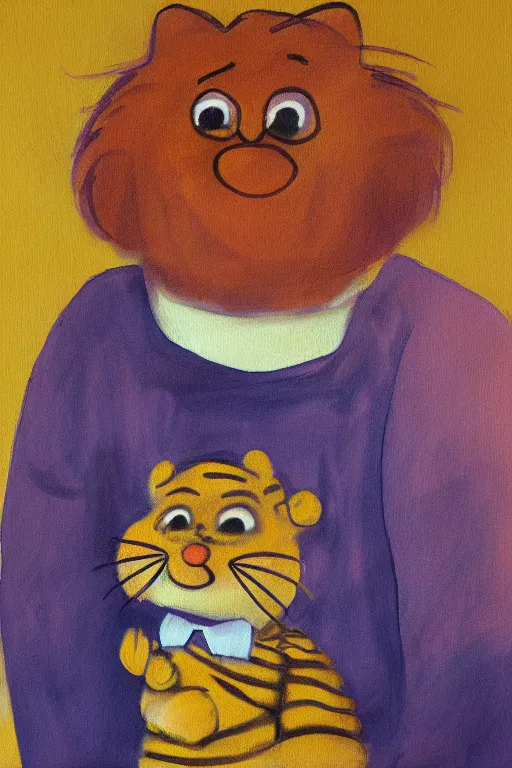 Prompt: Very melancholic closeup painting of Garfield