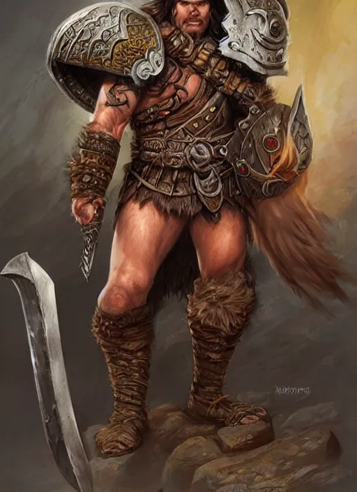 Prompt: barbarian warrior, ultra detailed fantasy, dndbeyond, bright, colourful, realistic, dnd character portrait, full body, pathfinder, pinterest, art by ralph horsley, dnd, rpg, lotr game design fanart by concept art, behance hd, artstation, deviantart, hdr render in unreal engine 5