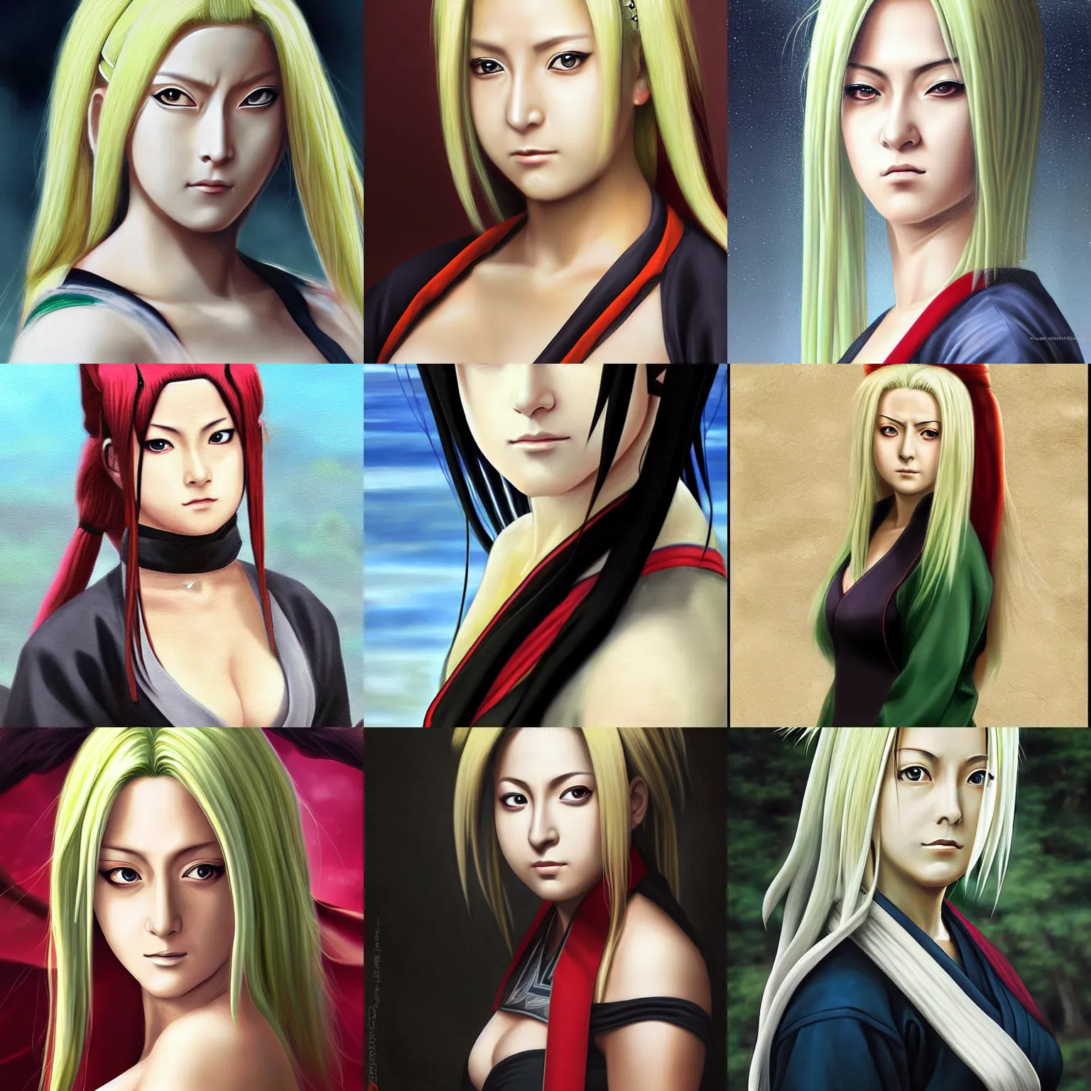 Prompt: portrait of Tsunade (Naruto), realistic painting, classical painting, high definition, digital art, matte painting, very detailed, realistic