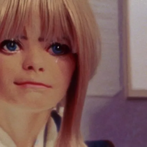 Prompt: still of France Gall in a Studio Ghibli film, very detailed, trending on tumblr, very cute face, very detailed face