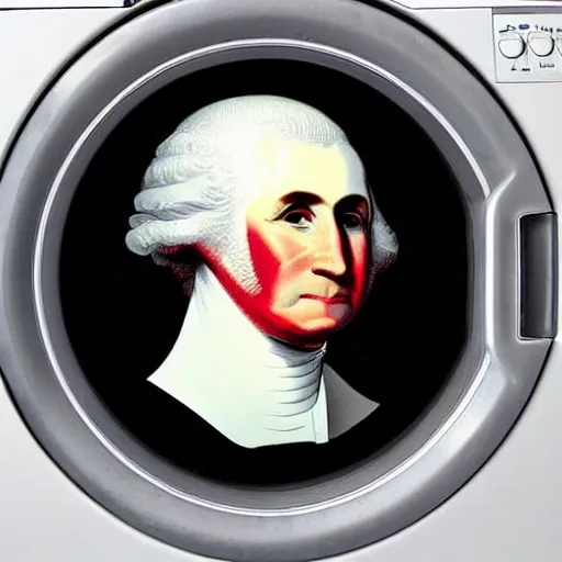 Image similar to George Washington’s head attached to a washing machine