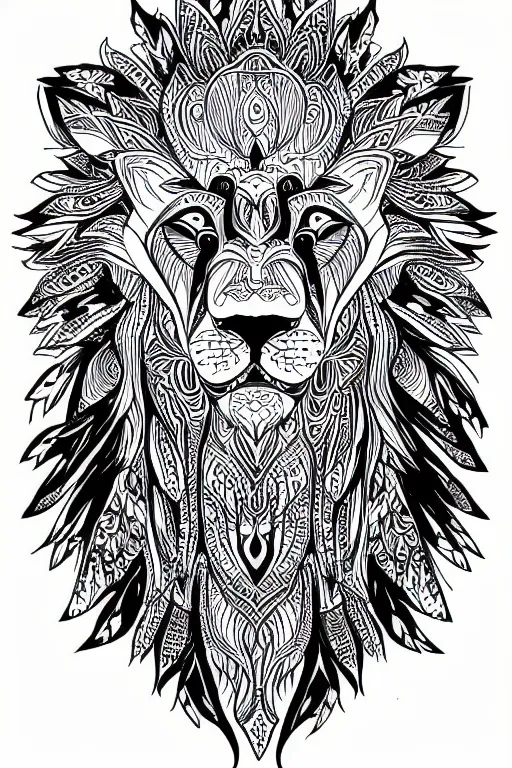 Image similar to symmetric lion mandala ink drawing