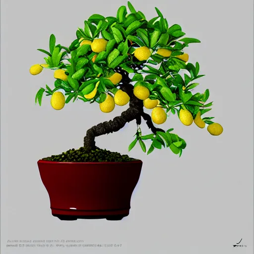 Image similar to bonsai fruit tree with lemons!! but minimalistic concept art by frank stella gilleard james whalen tom, colorful, soft light, trending on artstation, minimalism