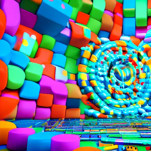 Image similar to 3 d render of an art piece colorful, surrounded by music, videogames, very detailed