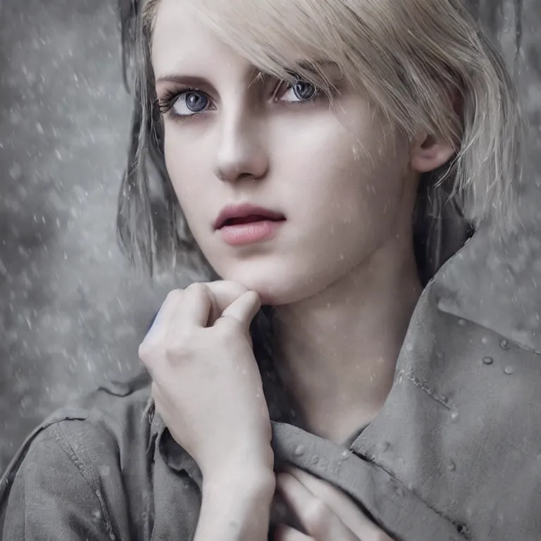 Prompt: cute annie leonhart in a professional photo studio, beautiful face, pale skin, rule of thirds, cinematic lighting, rainy weather, melancholy atmosphere, sharp focus, backlit, stunning, model agency, smooth, hard focus, full body shot, instagram photo, shot on iphone 1 3 pro max, hyper realistic,