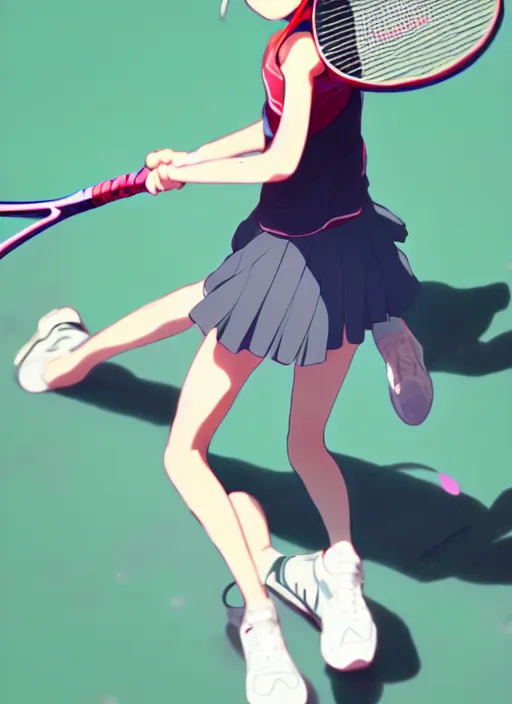 Image similar to girl playing tennis, illustration concept art anime key visual trending pixiv fanbox by wlop and greg rutkowski and makoto shinkai and studio ghibli