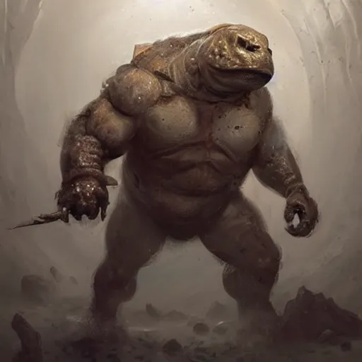 Prompt: bulky anthropomorphic turtle brute by greg rutkowski, winter, ice cave