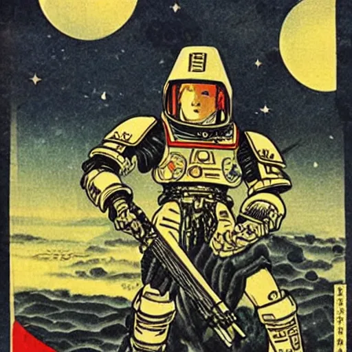 Prompt: imperial japan space marines, science fiction pulp illustration