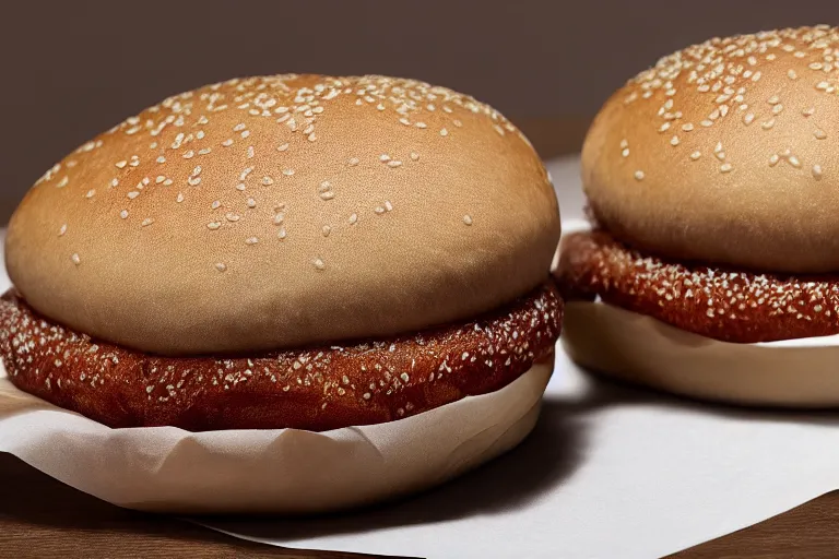 Image similar to mcdonalds salt rock between two sesame seed buns, commercial photograph
