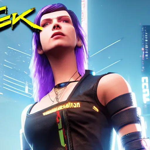 Image similar to female V from Cyberpunk 2077 wearing spiked choker, 4K