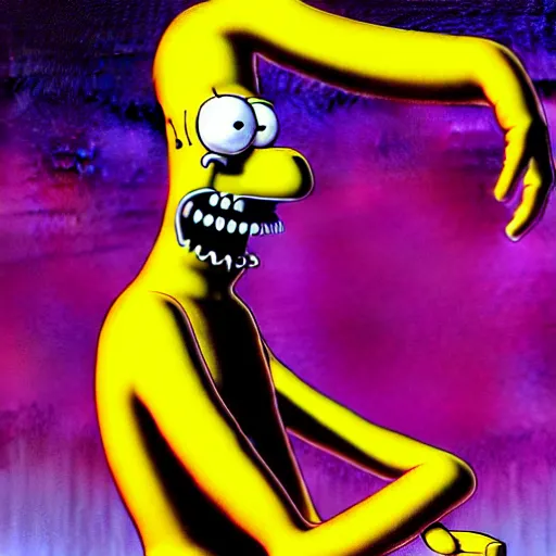 Prompt: A terrifying eldritch Homer Simpson by Micheal Whelan and Wayne Barlowe