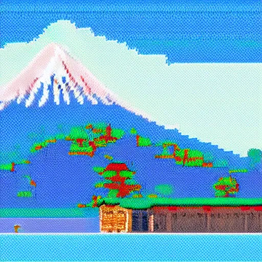 Prompt: Pixel art of mount Fuji