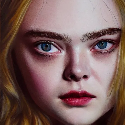 Image similar to ultra realistic portrait painting of elle fanning as a western outlaw, art by erick arciniega, 4 k, ultra realistic, highly detailed, epic lighting