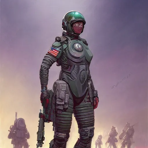 Prompt: female Intergalactic combat paramedic on the battlefield, Sci-Fi art by Donato Giancola and Bayard Wu, digital art, trending on artstation
