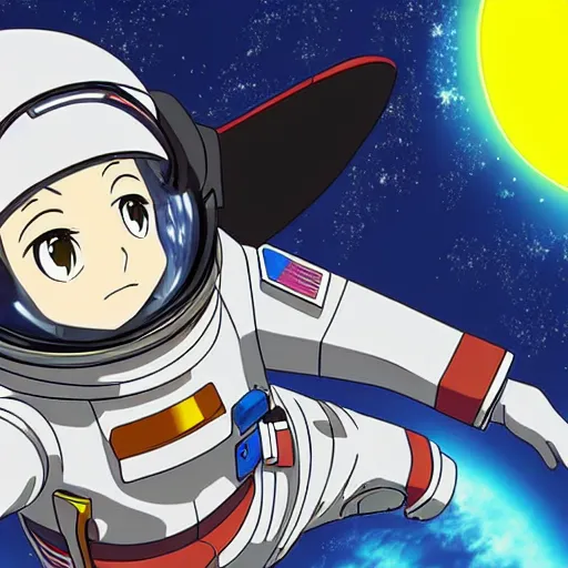 Image similar to an anime astronaut relaxing in space, manga character, anime, studio ghibli,