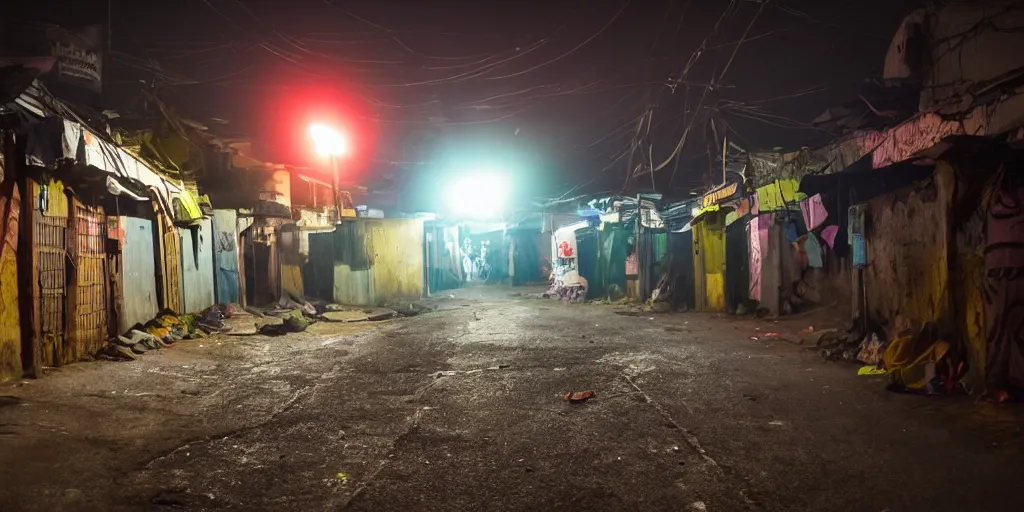 Image similar to UFO seen during night time in Ajegunle slums of lagos - beaming neon ray of light,