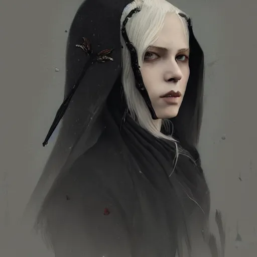 Prompt: portrait of a gorgeous young scottish vampire woman with platinum blonde hair wearing tattered black robes, HD, D&D 4k, 8k, incredibly detailed, intricate, masterpiece, digital illustration by greg rutkowski and tom bagshaw, trending on artstation, character design, concept art