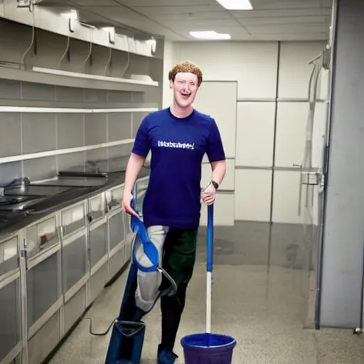 Image similar to mark zuckerberg as a school janitor, candid photograph