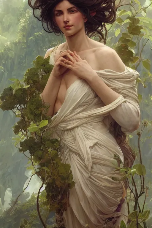 Image similar to goddess of nature, accurate anatomy, only two hands, highly detailed, digital painting, artstation, concept art, smooth, sharp focus, illustration, Unreal Engine 5, 8K, art by artgerm and greg rutkowski and edgar maxence and alphonse Mucha