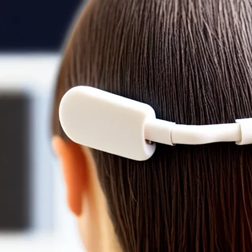 Image similar to usb cable plugged in, back of head, woman, computer, hair clip