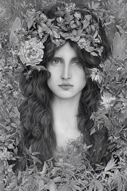 Image similar to An extremely beautiful pre-raphaelite ornate portrait of a very beautiful witch, ultradetailed, intricate, elegant, digital art painting, concept art, smooth, sharp focus, magazine art cover illustration, regal, award winning picture, extremely detailed masterpiece, sense of awe, featured on Artstation, Artgerm, ethereal bubbles, Aetherpunk, atmospheric lightning, Exquisite floral details, 8K detail post-processing