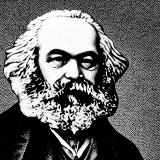 Prompt: Karl Marx pondering his orb