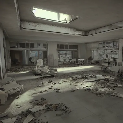 Prompt: destroyed hospital interior unreal engine detailed