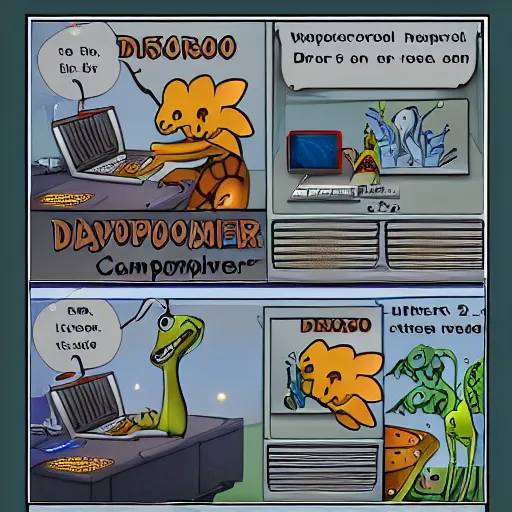 Image similar to dinosaur invented computer