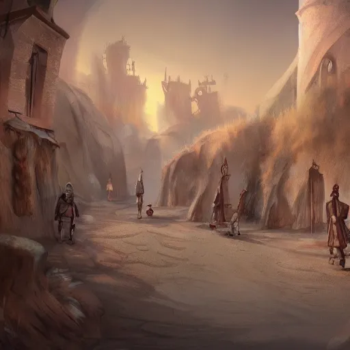 Image similar to streets of a fantasy desert kingdom, 8 k concept art highly detailed illustration