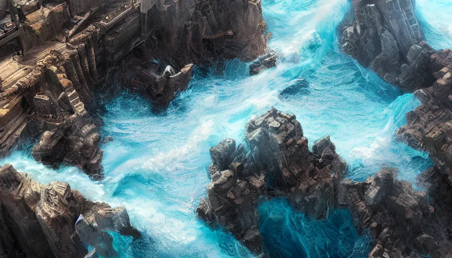 Image similar to moses and the splitting of the sea, walls of water, hyperdetailed, artstation, cgsociety, 8 k