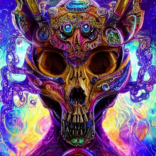 Prompt: portrait of a fantasycore glitchcore deformed animal skull in a helmet. intricate abstract. intricate artwork. celestial. immaculate, by josephine wall, pixar, ghibli. octane render, CGSociety very coherent symmetrical artwork. cinematic, hyper realism, high detail, octane render, 8k, iridescent accents